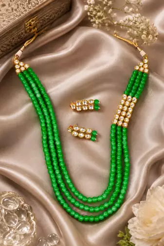 Traditional long kundan beads necklace set