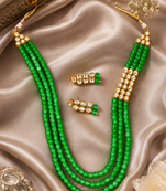 Traditional long kundan beads necklace set