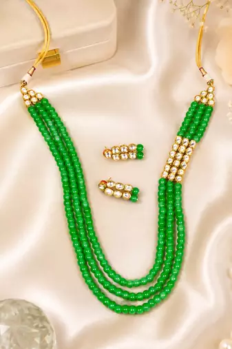 Traditional long kundan beads necklace set