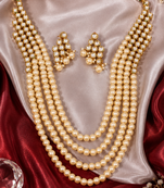 Luxe peark beaded long kundan necklace set