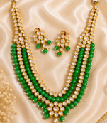 Festive Wear Multi Strand Kundan Necklace Set