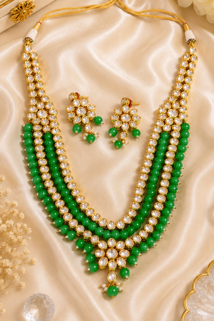 Festive Wear Multi Strand Kundan Necklace Set