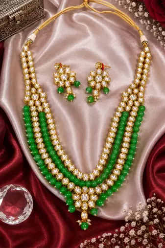Festive Wear Multi Strand Kundan Necklace Set