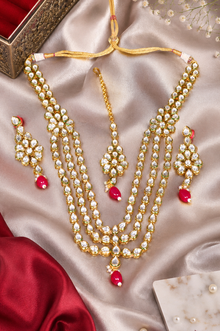 Maharani inspired kundan multi strand necklace