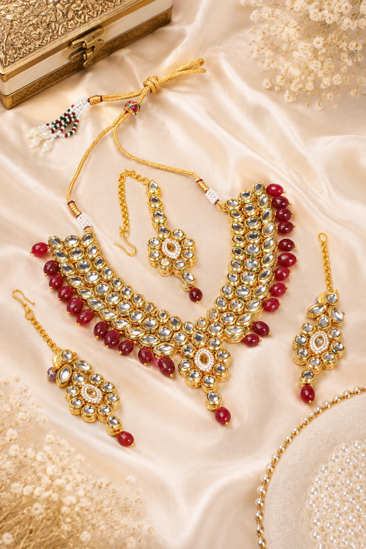 Premium wedding wear kundan necklace set