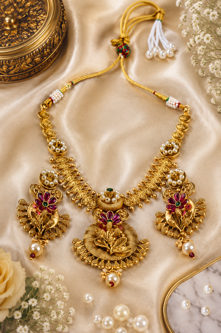 Royal south indian temple stone necklace set