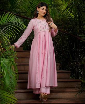 pink chanderi silk blend embroidered ethnic suit set with dupatta 5