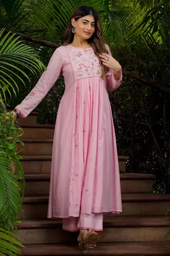 pink chanderi silk blend embroidered ethnic suit set with dupatta