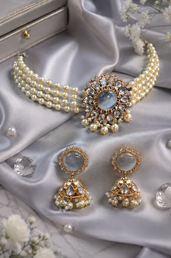 Diamond embellished kundan pearl choker set