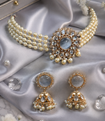 Diamond embellished kundan pearl choker set