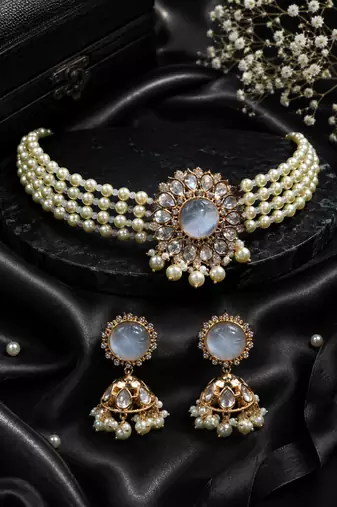 Diamond embellished kundan pearl choker set
