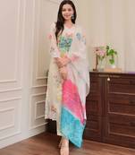 Designer floral print embroidered kurta set with printed dupatta for women