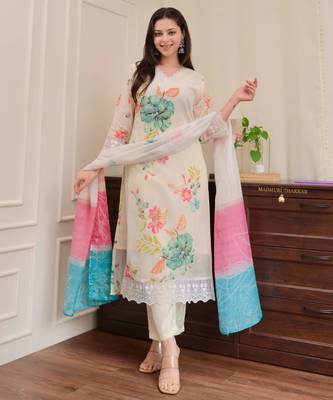floral print embroidered kurta set with printed dupatta 2
