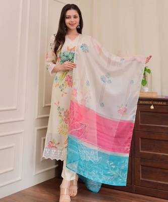floral print embroidered kurta set with printed dupatta 4