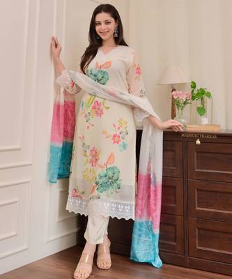 floral print embroidered kurta set with printed dupatta 5