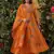 Designer orange floral embroidered viscose chanderi anarkali suit set for women