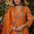 Designer orange floral embroidered viscose chanderi anarkali suit set for women