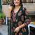 Women's pure cotton dark green embellished hand block printed ready to wear a-line full suit 