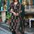 Women's pure cotton dark green embellished hand block printed ready to wear a-line full suit 