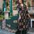 Women's pure cotton dark green embellished hand block printed ready to wear a-line full suit 