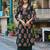 Women's pure cotton dark green embellished hand block printed ready to wear a-line full suit 