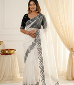Designer crunchy silk blend saree with embroidery work & satin banglori blouse