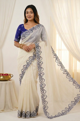  crunchy silk blend saree with embroidery work & satin banglori blouse