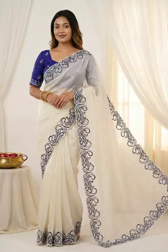 Designer crunchy silk blend saree with embroidery work & satin banglori blouse