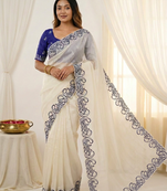 Designer crunchy silk blend saree with embroidery work & satin banglori blouse