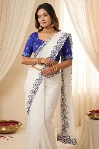  crunchy silk blend saree with embroidery work & satin banglori blouse