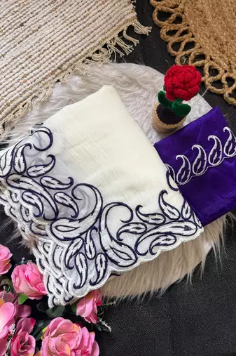 crunchy silk blend saree with embroidery work & satin banglori blouse