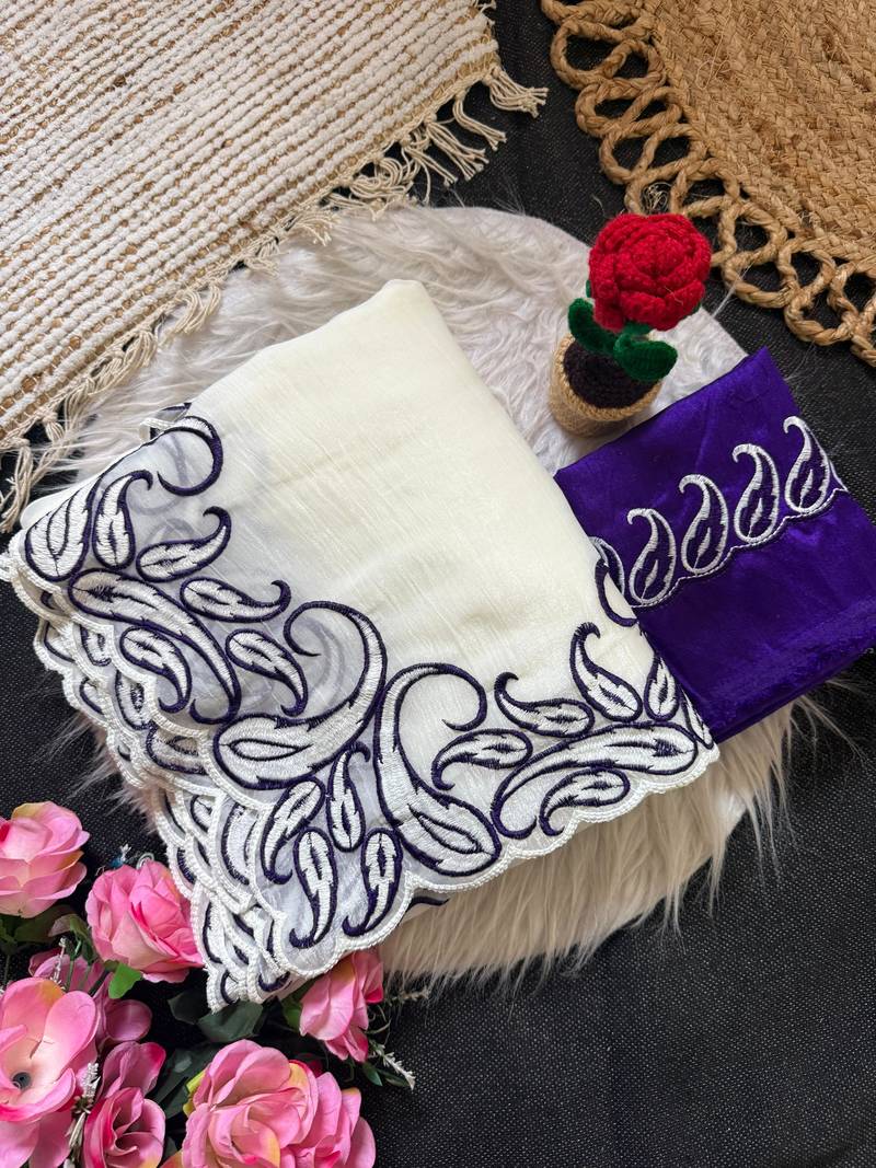 Designer crunchy silk blend saree with embroidery work & satin banglori blouse