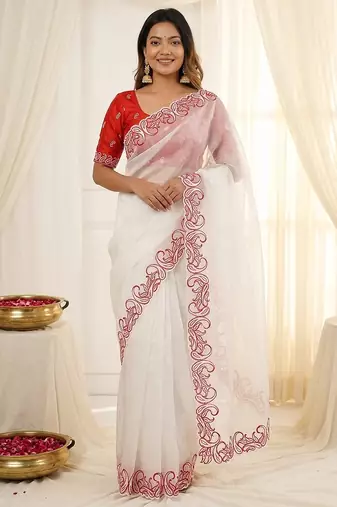 Designer crunchy silk blend saree with embroidery work & satin banglori blouse