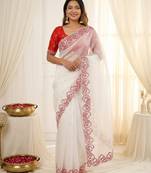Designer crunchy silk blend saree with embroidery work & satin banglori blouse