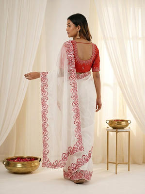  crunchy silk blend saree with embroidery work & satin banglori blouse 2