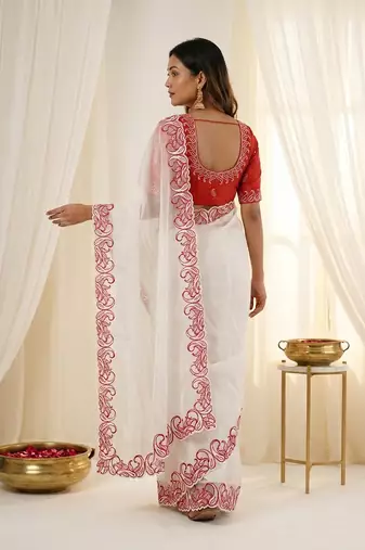  crunchy silk blend saree with embroidery work & satin banglori blouse