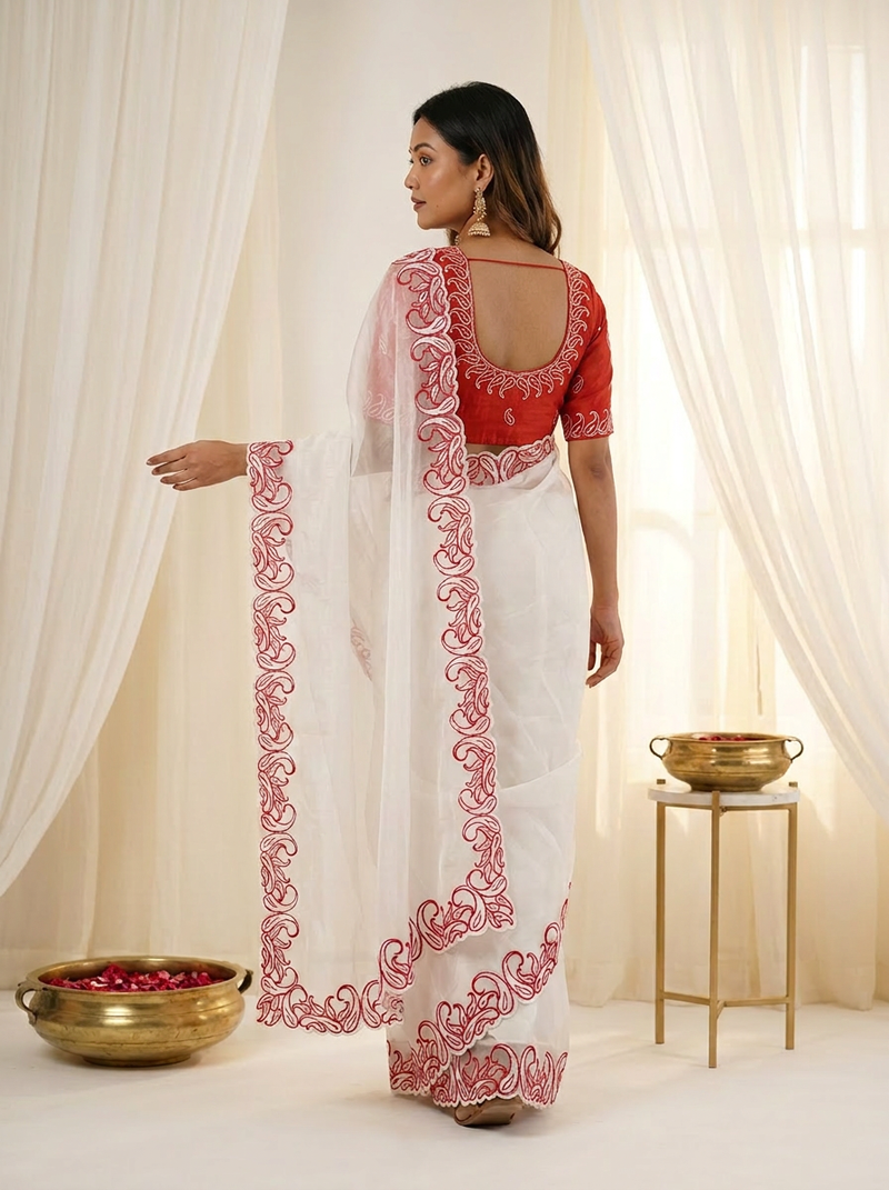 Designer crunchy silk blend saree with embroidery work & satin banglori blouse