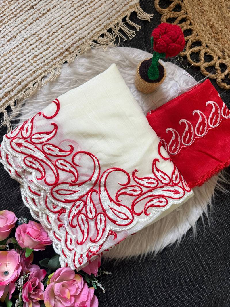 Designer crunchy silk blend saree with embroidery work & satin banglori blouse