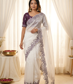 Designer crunchy silk blend saree with embroidery work & satin banglori blouse