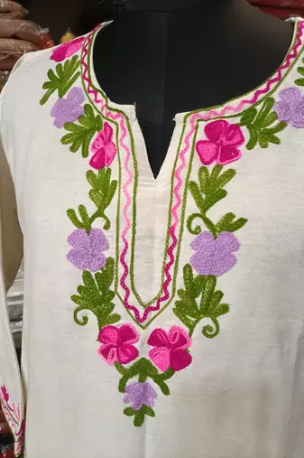 Women White Floral Embroidered Cotton Flex Kurta Pant Set | Stylish Ethnic Wear for Women