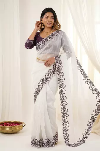  crunchy silk blend saree with embroidery work & satin banglori blouse