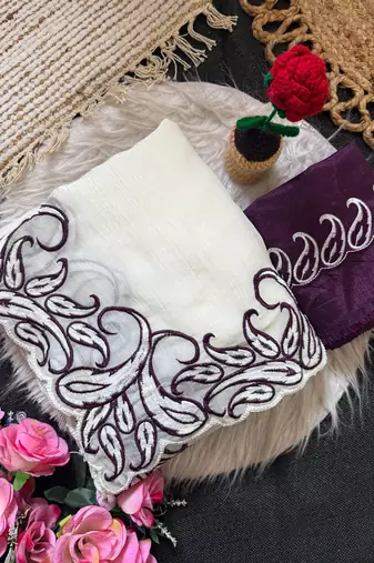  crunchy silk blend saree with embroidery work & satin banglori blouse