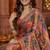 soft chinnon printed saree with gold zari & real mirror work blouse