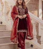 maroon velvet salwar suit dupatta