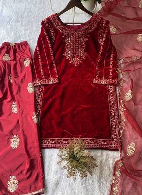 maroon velvet salwar suit dupatta 2