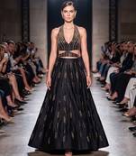 black embroidered raw silk indo western lehenga set