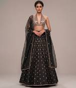 black embroidered raw silk lehenga set