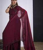 Maroon satin silk elegant designer saree with sequin sleek design