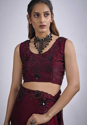 Maroon satin silk elegant designer saree with sequin sleek design 5
