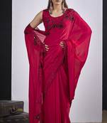 Magenta satin silk elegant designer saree with sequin sleek design